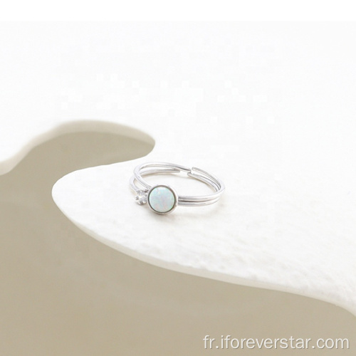 Round Blue Blue Opal 925 Argent Blanc Cz Anneaux